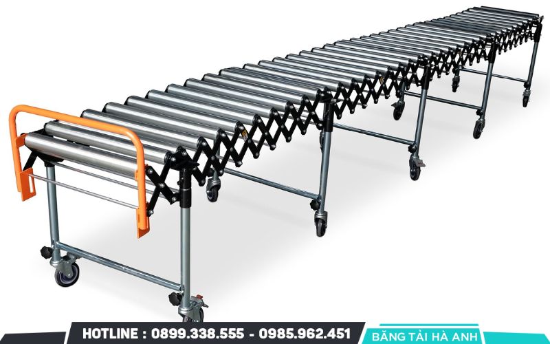 Băng tải con lăn xếp là loại băng tải được thiết kế với khả năng thu gọn và kéo dài tùy theo nhu cầu sử dụng