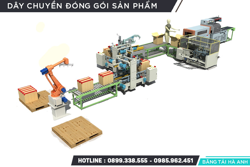 Các sản phẩm đạt yêu cầu được chuyển qua băng tải vào máy đóng thùng