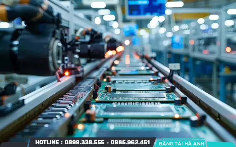 Dây chuyền sản xuất điện tử đòi hỏi băng tải vận hành liên tục, ổn định và có độ chính xác