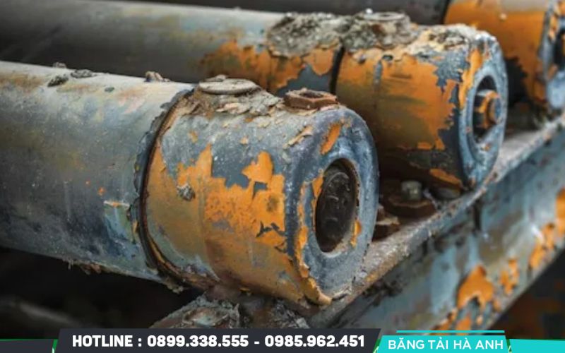 Gỉ hoặc ăn mòn xuất hiện khi con lăn tiếp xúc lâu với nước, hóa chất hoặc môi trường ẩm