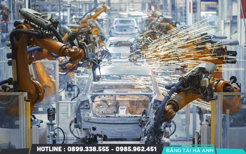 Cánh tay robot công nghiệp đảm nhận các công đoạn hàn vỏ xe, phun sơn bề mặt và lắp ráp động cơ