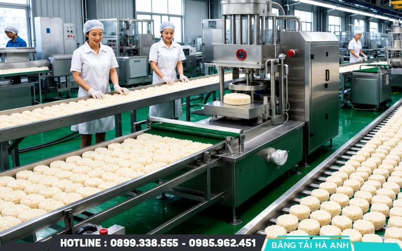 Hệ thống băng tải vận chuyển trong dây chuyền sản xuất bánh ngọt