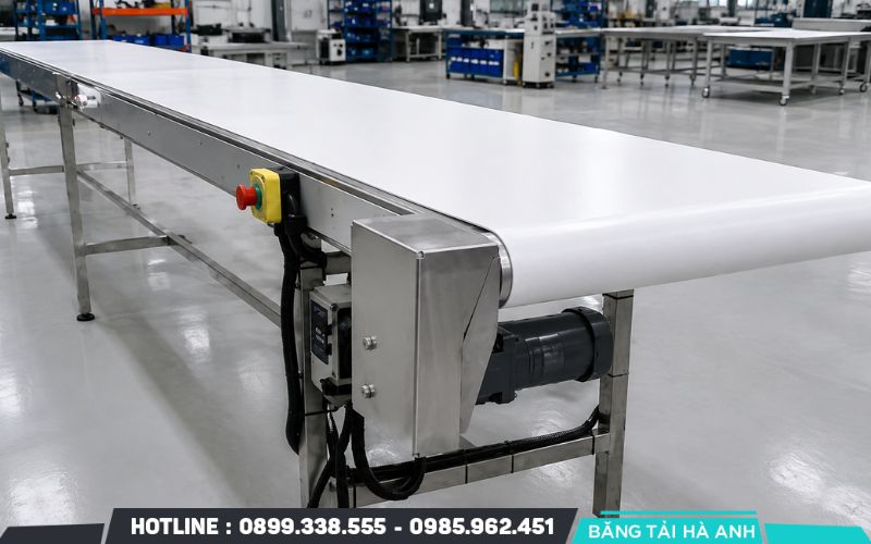 Băng tải ngang phù hợp với tuyến vận chuyển trên cùng mặt bằng và các sản phẩm cần di chuyển ổn định