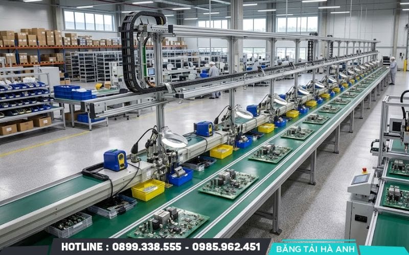Băng tải PVC và băng tải PU chống tĩnh điện được ứng dụng rộng rãi trong các dây chuyền lắp ráp bo mạch