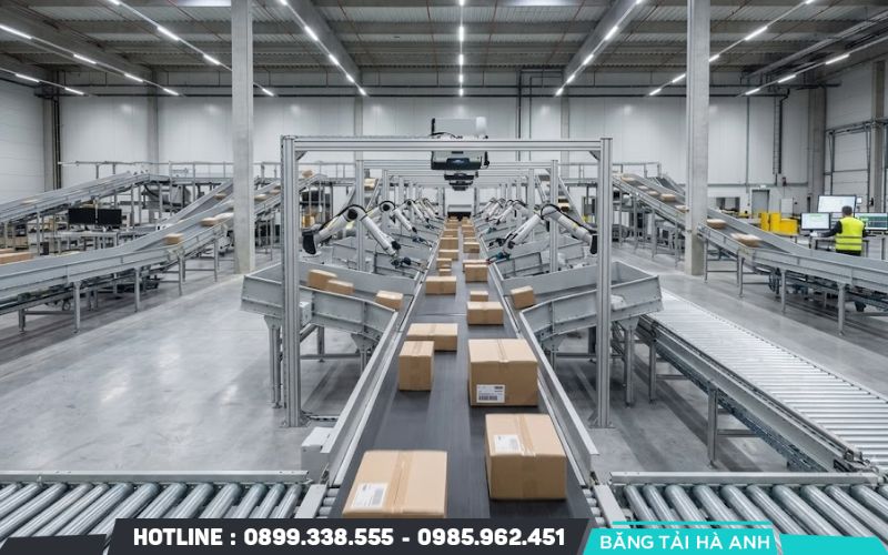 Băng tải xếp linh hoạt hoặc băng tải con lăn xếp gập là giải pháp tối ưu nhất cho không gian hẹp