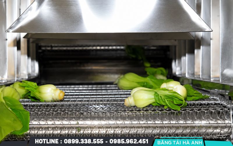 Băng tải lưới Inox phù hợp với những công đoạn cần thoát nước và vệ sinh thường xuyên