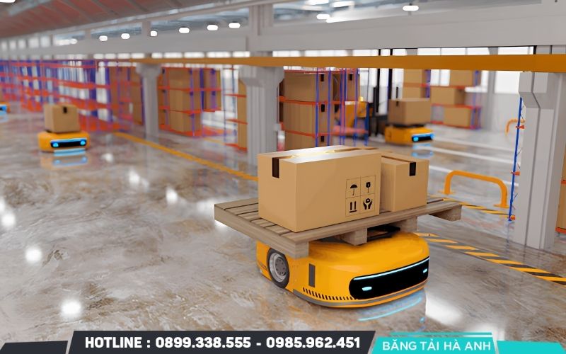 Xe tự hành AGV di chuyển linh hoạt trên các quãng đường dài xuyên suốt nhà máy