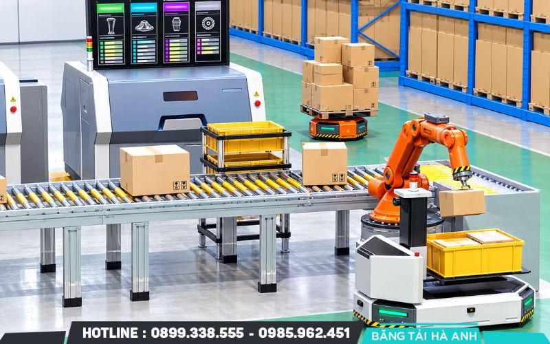 Đội ngũ kỹ thuật tiến hành thi công phần khung cơ khí, lắp đặt băng tải, hệ thống chia hướng và các thiết bị nhận diện